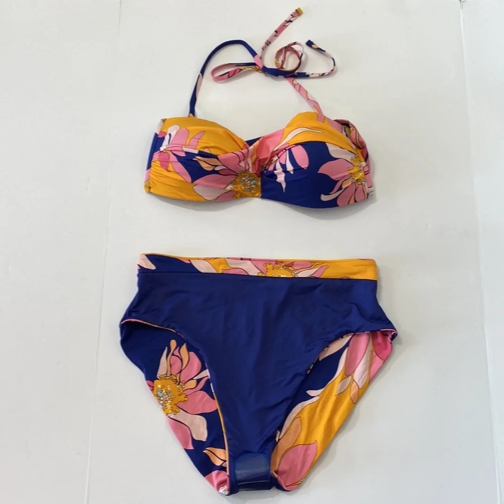Trina Turk NEW High Waist Reversible Breeze Bikini Size 14 - Picture 2 of 2
